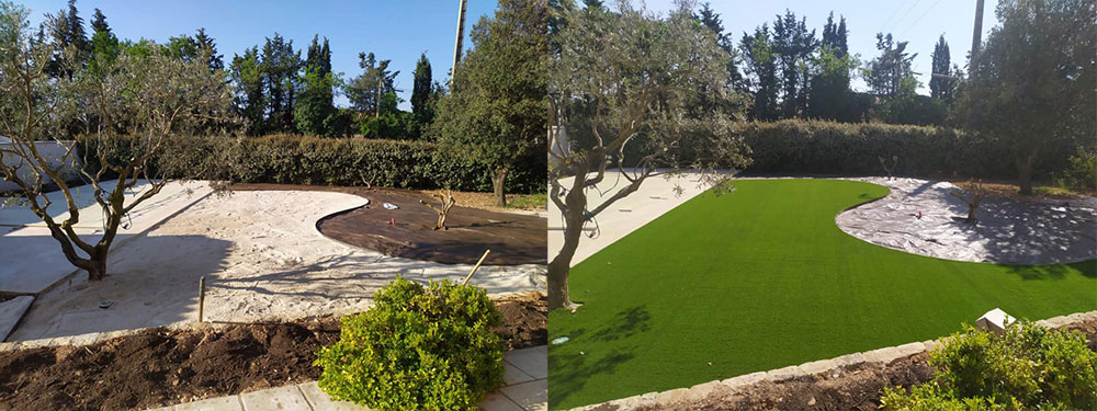 jardin avant la pose de gazon et après la pose